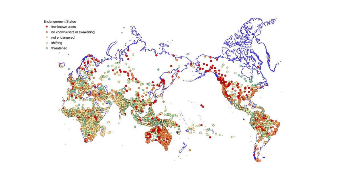 This map shows modern languages and their risk of dying out.&amp;nbsp;