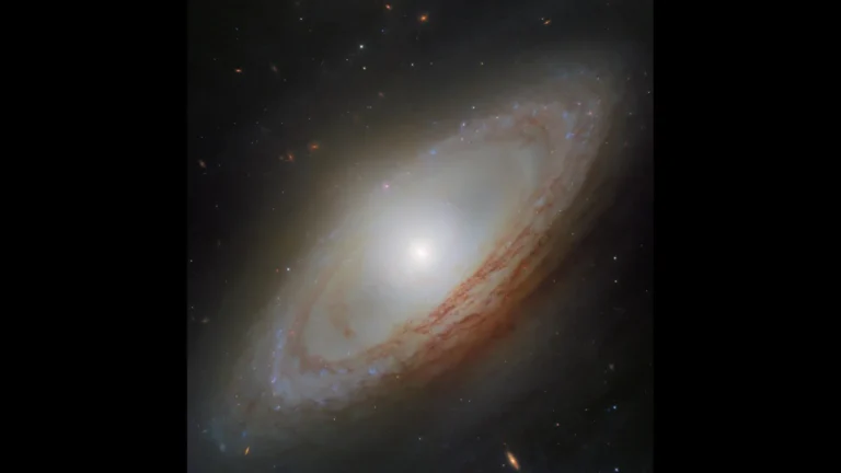 Hubble view of NGC 4698, with a bright central bulge, dark dust lanes and ring-like outer spiral arms.